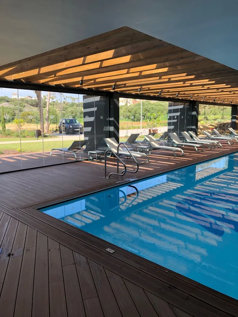 The shared indoor pool · communal