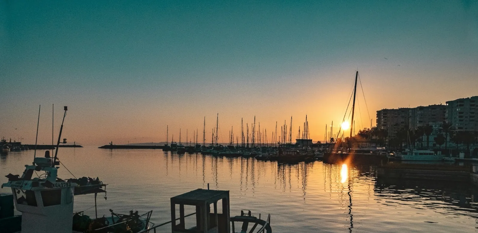 Estepona harbour at sunset
