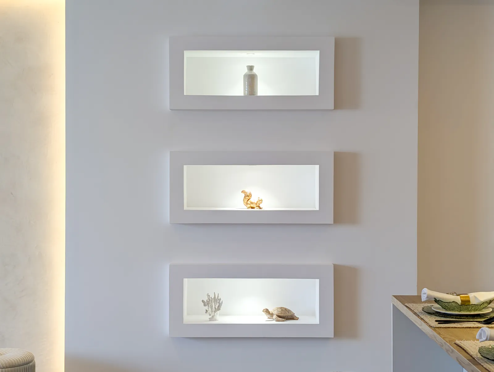 Lit wall niches in the apartment
