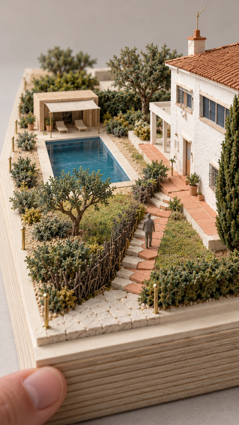 Model of terrace steps down to the pool